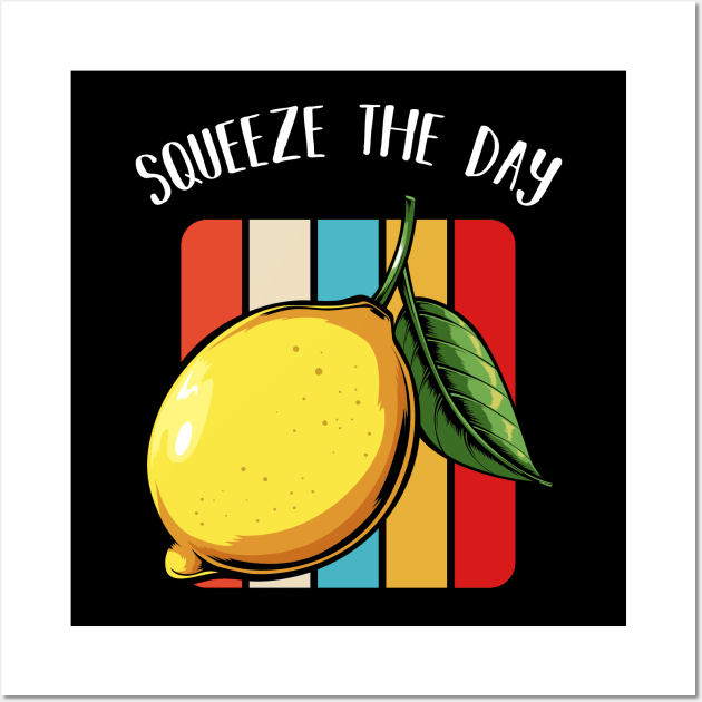 Lemon - Squeeze The Day - Funny Retro Style Fruit Pun Wall Art by Lumio Gifts